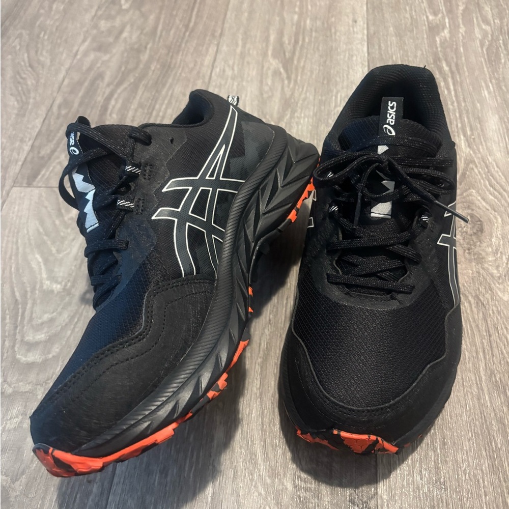 Asics Black Running Shoes with Orange Soles